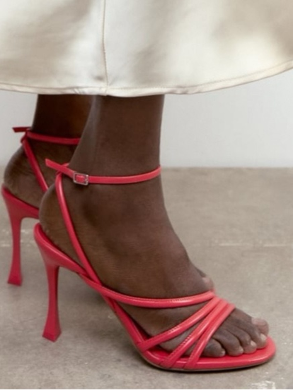 Zara Red Strappy High Heel Sandal Ankle Strap Open Toe Vegan Leather EU39/US 8.5